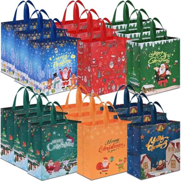 18PCS Extra Large Christmas Gift Bags, 15''x13.7''x5.9'', Christmas Tote Bags